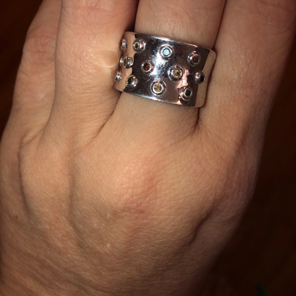 Sterling silver ring with colored diamonds!
